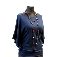 Bluzeczka Diana z pięknymi falbaniastymi rękawami - granatowa